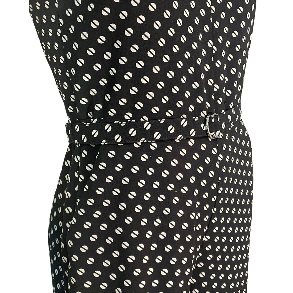Michael Kors Sz 2 Belted Jumpsuit Cropped Pants V-Neck Bodice Black White Dots - Picture 9 of 13